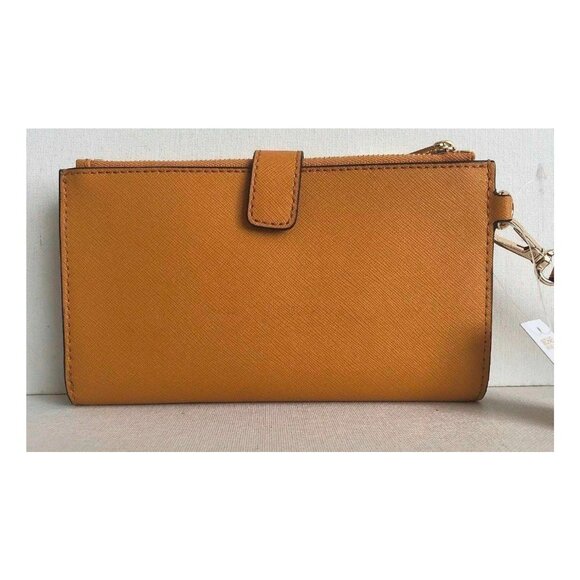 S Michael Kors Jet Set Travel Double-Zip Wristlet Marigold Leather Yellow NWT - Picture 2 of 10